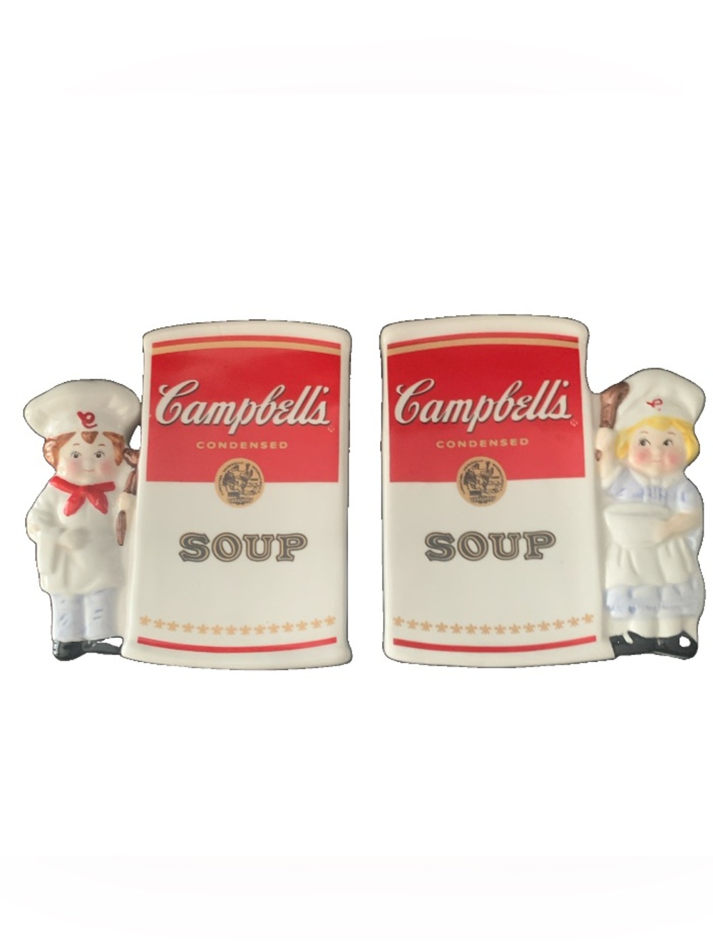 Vintage Campbell's Soup 1997 Boy Girl Chef Spoon Holder Rest Lot of 2 Classic